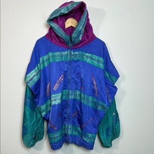 Vintage Ann Original Seattle Colorful Hand Painted Hooded Jacket‎